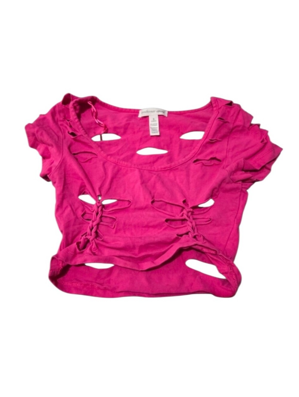 Ambiance Hot Pink Distressed Cutout Crop Top